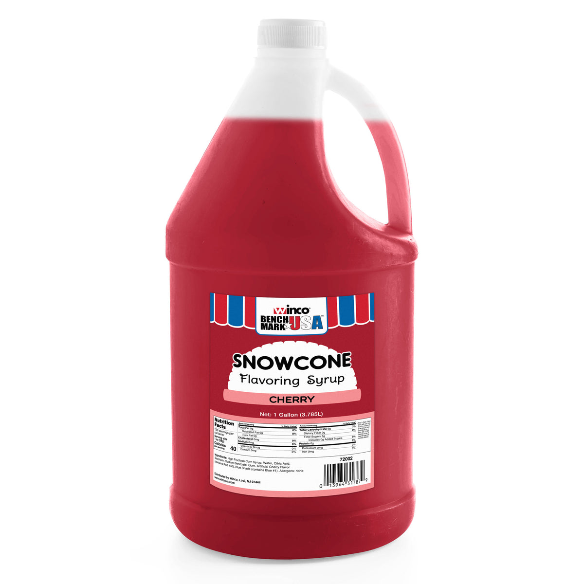 Picture of Winco 72002CS Benchmark Snow Cone Syrup, Cherry, 1 gal