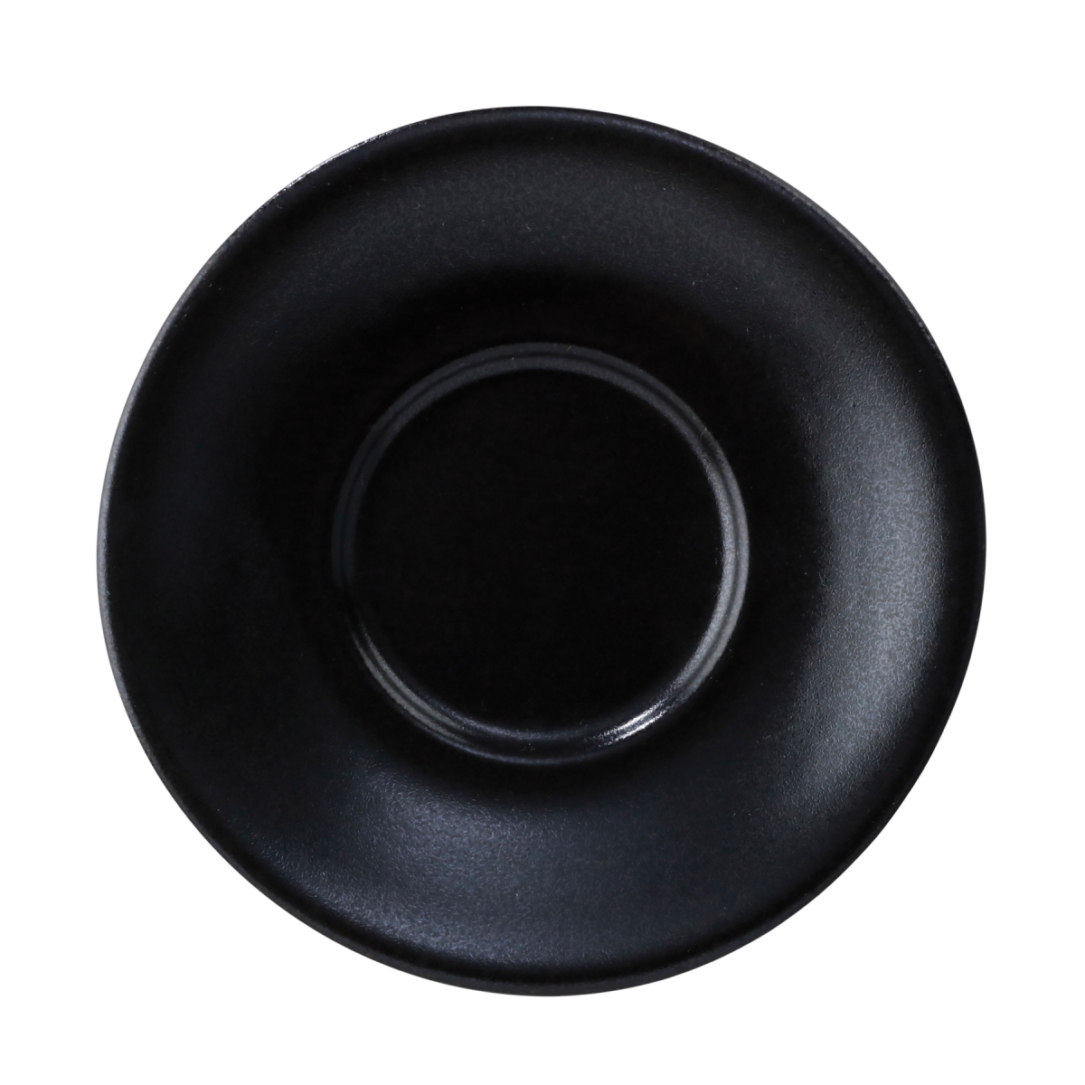 Picture of Winco PP1941900324 6.5 in. Black Reactive Glaze Porcelain Tea & Bouillon Saucer, Corona Cosmos Pluto - 2 Dozen