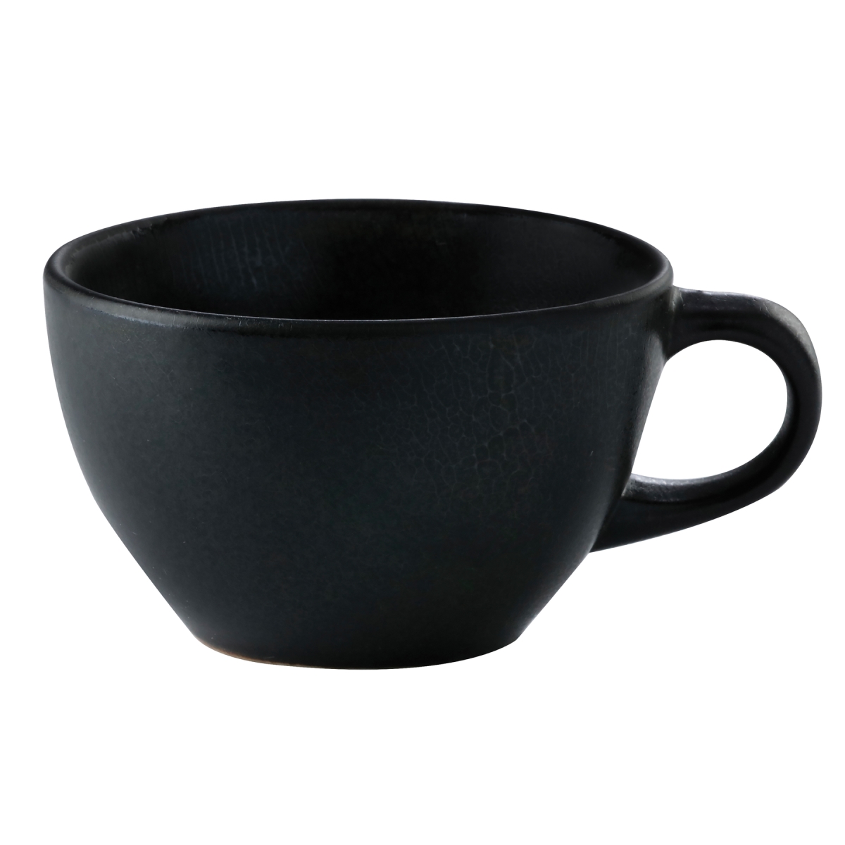Picture of Winco PP1941904424 8.8 oz Black Reactive Glaze Porcelain Tea Cup, 5 in. Dia. with Handle, Corona Cosmos Mercury - 2 Dozen