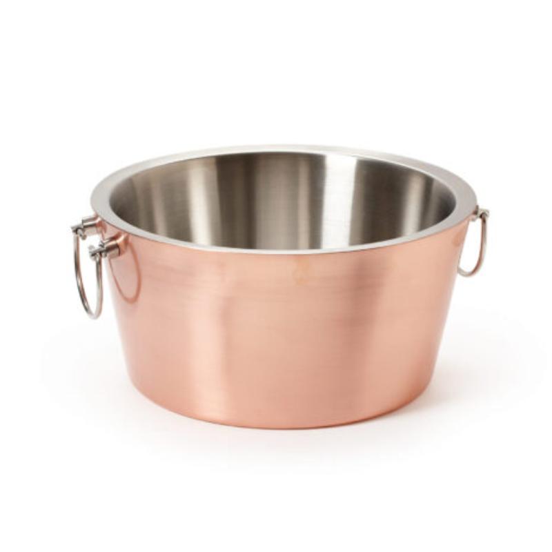 Picture of Winco BT-1615-BCPR-SS 3.5 gal&#44; 15 in. Dia. Double Wall Copper Beverage Tub with Brushed Finish - 21 in. with Handles - 7.5 in. Tall