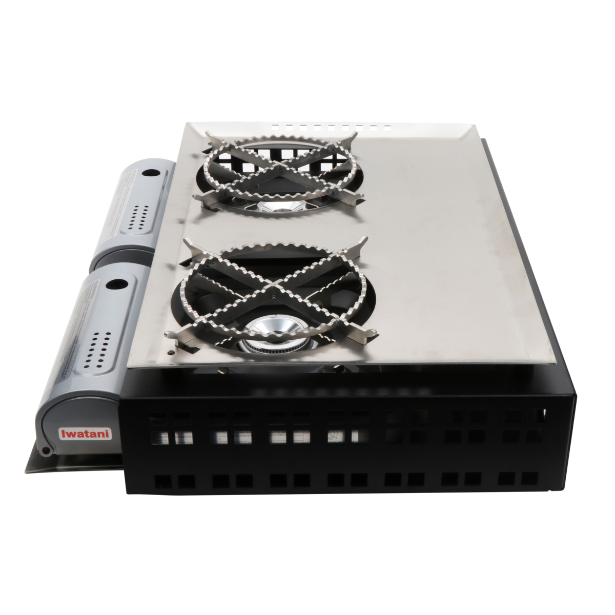 Picture of Winco ST11602129 Strata Rectangular Double Saute & Cooker with Two Butane Stoves, 24.625 x 16.5 x 5.25 in. - Black & Stainless Steel