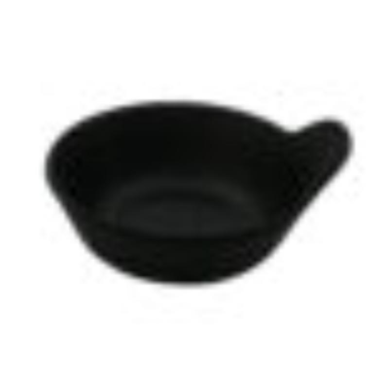Picture of Winco B-70-BK 7 oz Melamine Black, Round Soup & Appetizer Bowl with Handle - 7.5 oz Rim-Full, 4.5 in. Dia. - 5 in. Dia. with Handle, 1.5 in. Deep, G.E.T. Nara