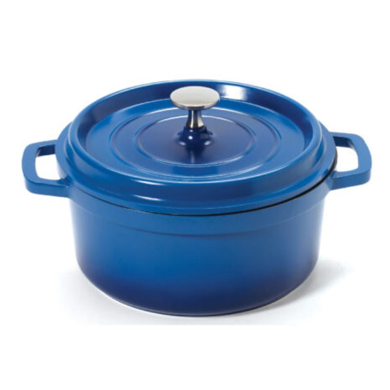 Picture of Winco CA-011-CB-BK-CC 2.5 qt. - 2.8 qt. Rim-Full - Induction Ready Round Dutch Oven with Lid, 10.38 in. with Handles 8.31 x 3.75 in. - Clear Coat - Blue