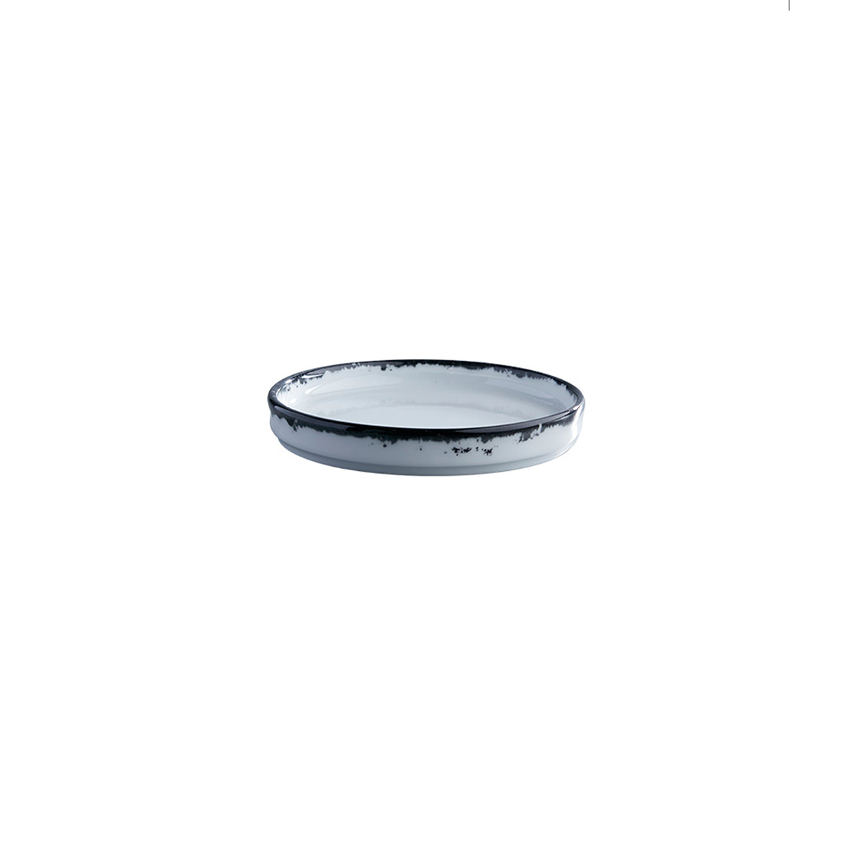 Picture of Winco PA1007991512 Ink Rustic Dinner Plate, 7 in. - White with Black Rim - 1 Dozen