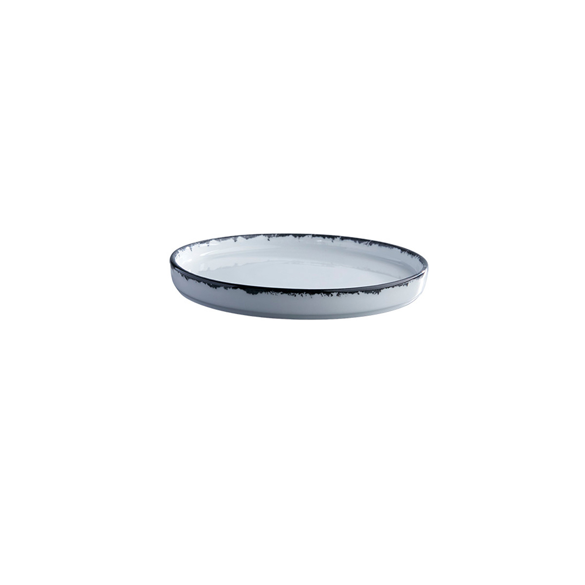 Picture of Winco PA1007992012 Ink Rustic Dinner Plate, 9 in. - White with Black Rim - 1 Dozen
