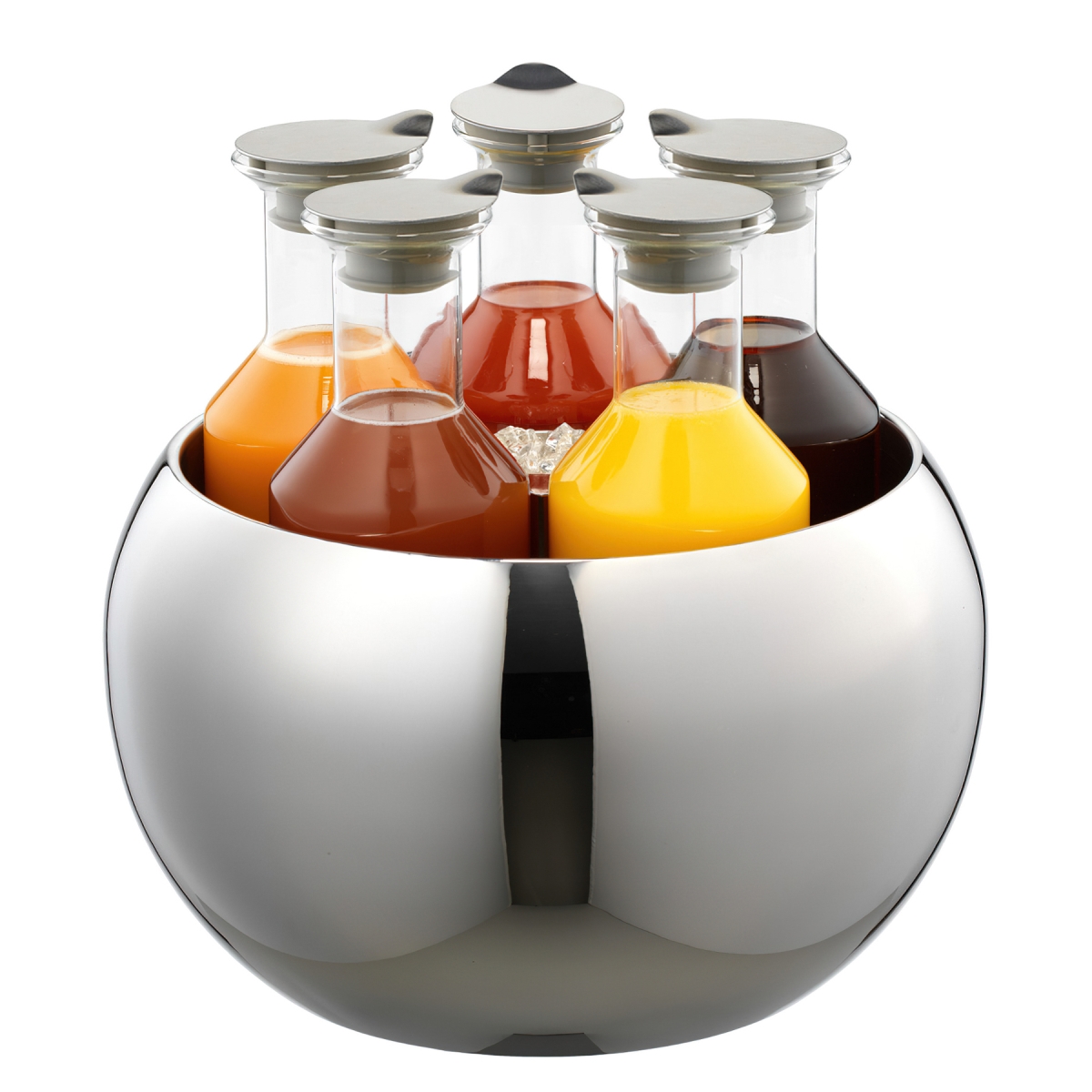 Picture of Winco 3148061 5-Carafe Polished Stainless Steel Beverage Tub Set