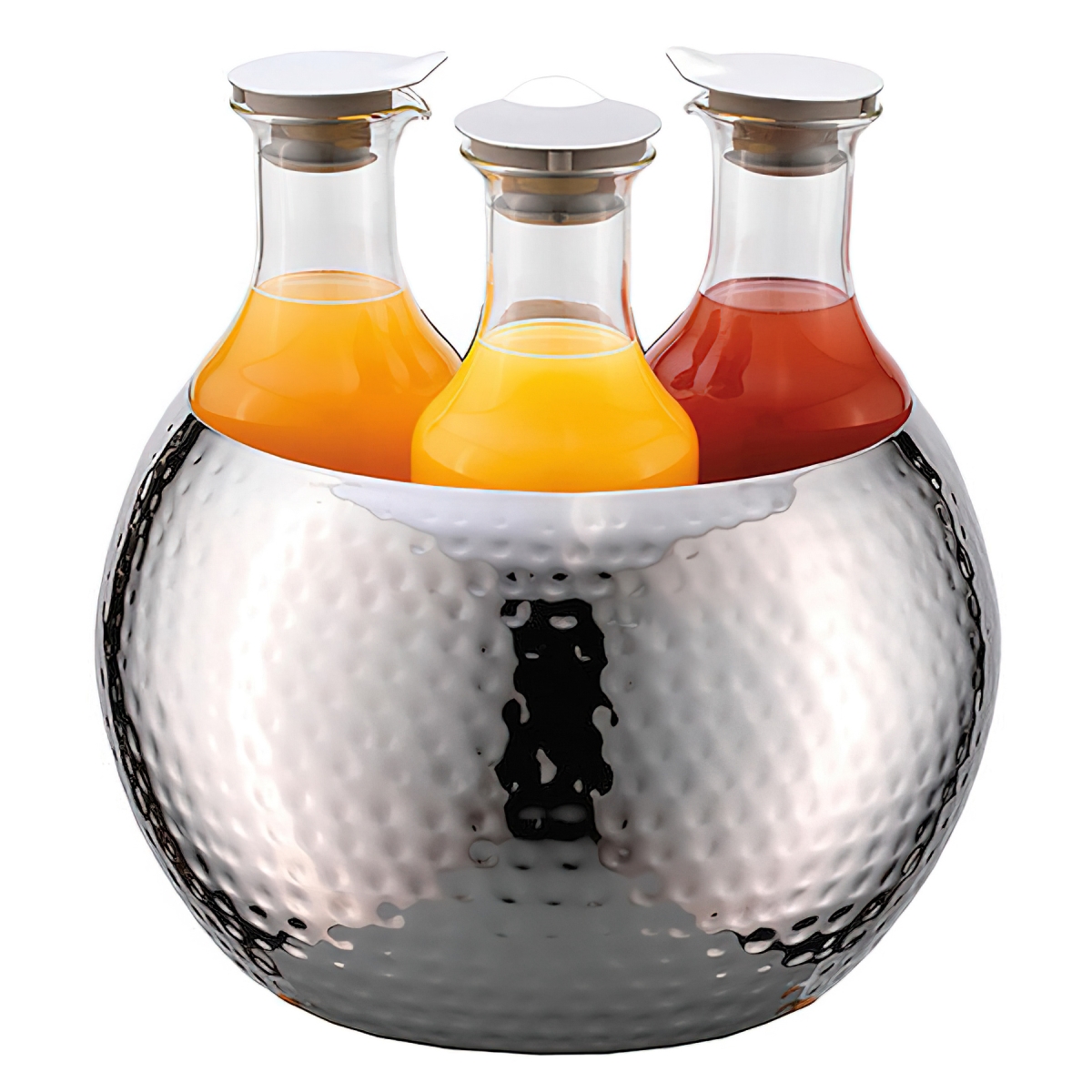 Picture of Winco 3147063 3-Carafe Hammered Stainless Steel Beverage Tub Set