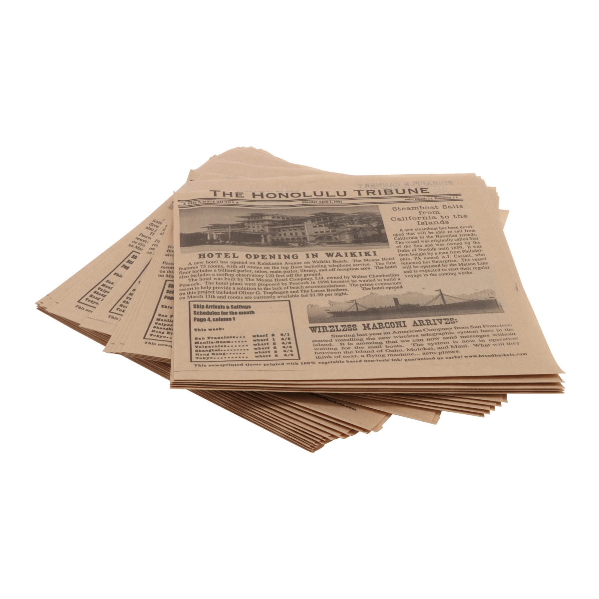 Picture of Winco 4-T6000 7 x 7 in. Food-Safe Double-Open Bag & Wire Cone Basket Liner & Deli Wrap, Honolulu Newsprint Brown, 2000 Piece