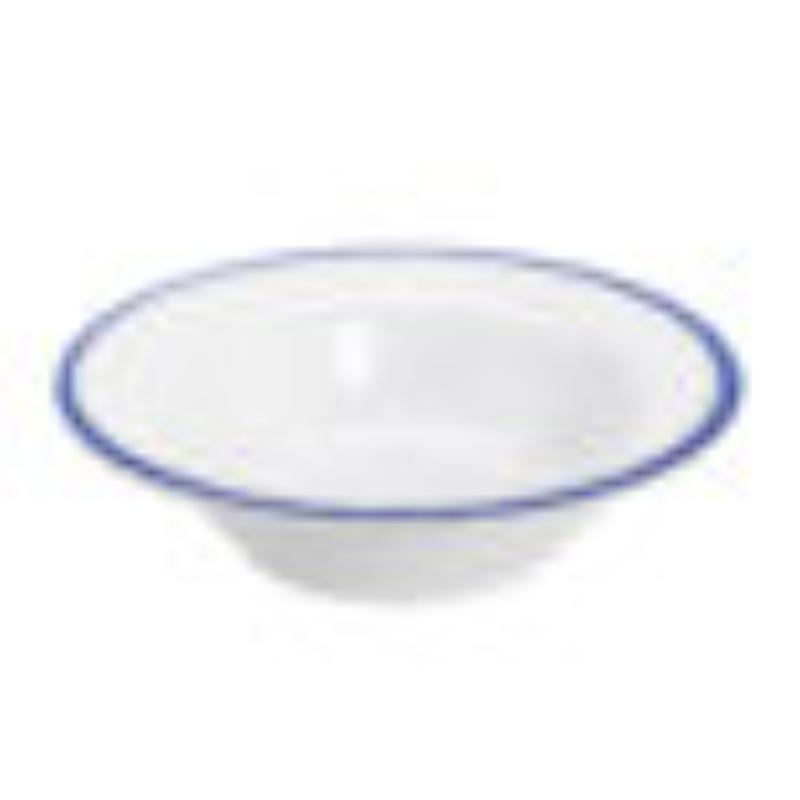 Picture of Winco B-50-W-CB 4.5 oz White with Blue Trim Enamelware Melamine Small Round Side Dish Bowl, 5.5 oz Rim-Full, 5 in. Dia., 1.25 in. Deep, G.E.T. Settlement Bistro
