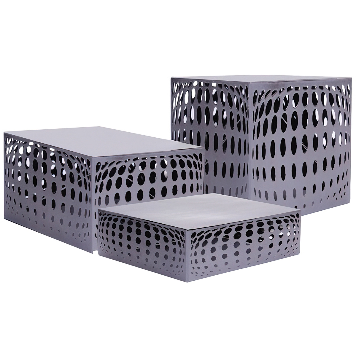 Picture of Winco IRBLG-02 12 x 10 in. Rectangular Bulge Riser Set with Silver Powder Coat, 3 in., 6 in., 9 in. Tall
