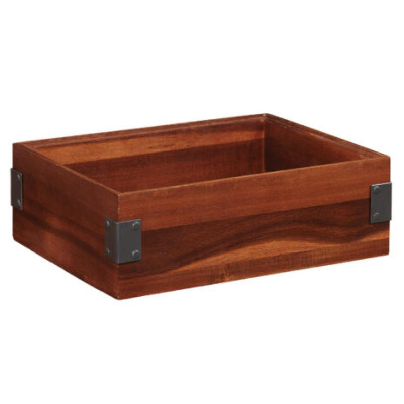 Picture of Winco WB-1294WD-W 12 x 9 in. Rectangular Stackable Wood Display Box with Metal Brackets & Condiment Organizer, 4 in. Tall - Walnut