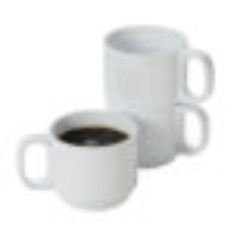 Picture of Winco TM-1411-W 10 oz Tritan White Stackable Mug with Handle - 12.5 oz Rim-Full, 3.6 in. Top Dia. - 5 in. Top Dia. with Handle, 3.1 in. Tall, 2.9 in. Deep, G.E.T. Cups & Mugs