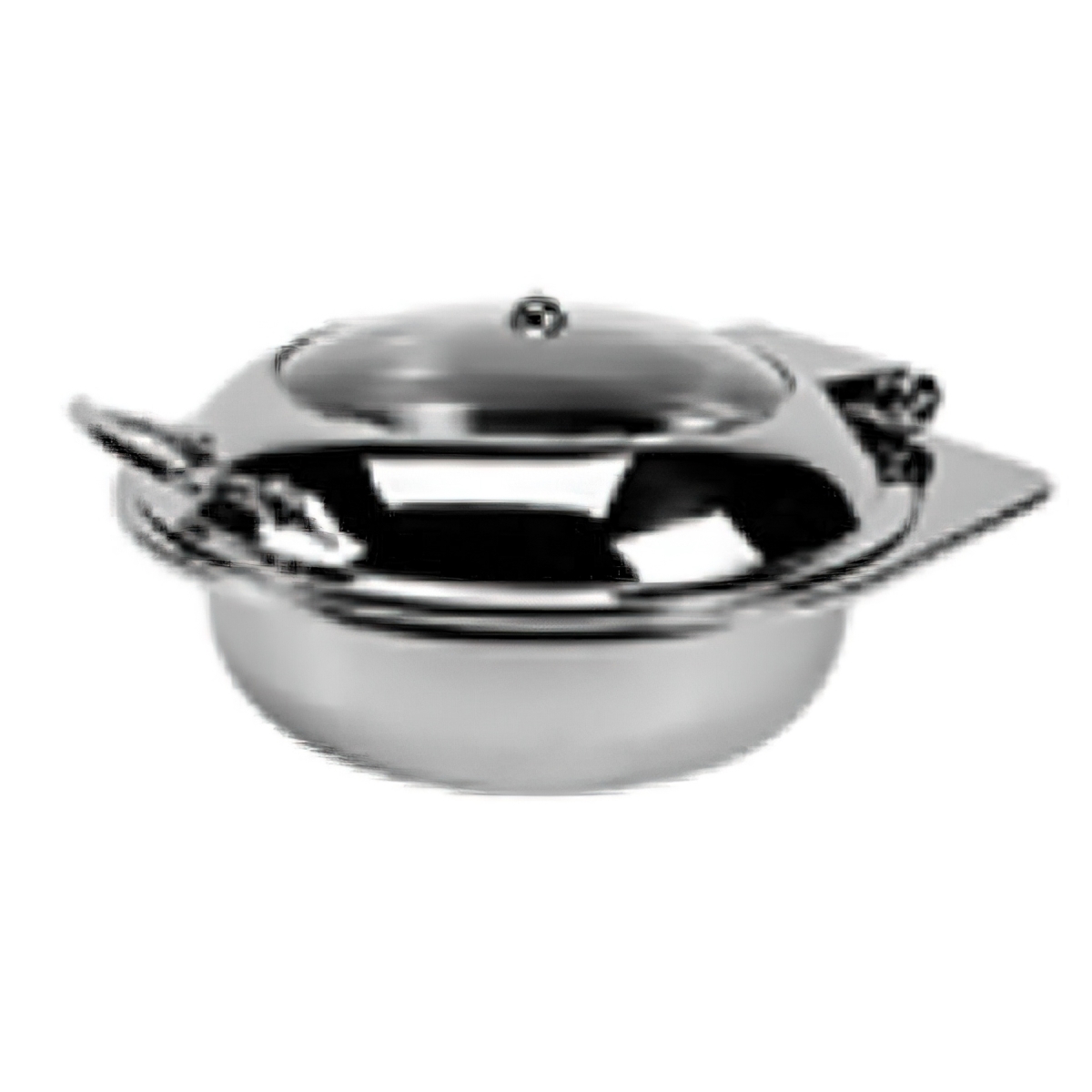 Picture of Winco ST11602118 Strata Round Clamshell Insert with Glass Lid, 4 qt., 17 in. Dia. x 7.5 in., Stainless Steel with A Glass Clamshell Lid, 2.5 in. Deep Standard Food Pan Is Included