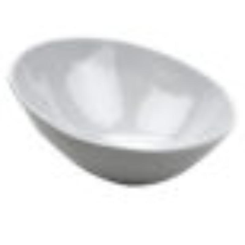 Picture of Winco B-792-AM-W 24 oz Melamine Irregular Cascading Entree Bowl - 1.3 qt. Rim-Full - 9.2 in. Top Dia., 2.75 in. Tall - Front - 4.75 in. Tall - Back - G.E.T. Arctic Mill - White