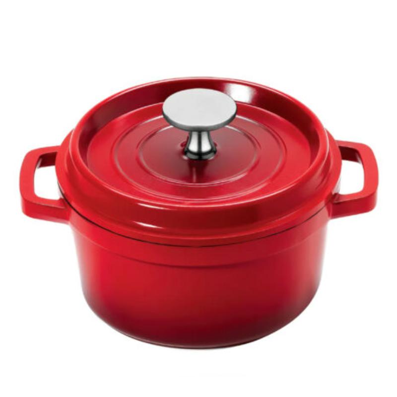 Picture of Winco CA-013-R-BK-CC 0.75 qt. - 0.94 qt. Rim Full - 6 in. Induction Ready Round Dutch Oven with Lid, 2.86 in. Deep - Clear Coat - Red