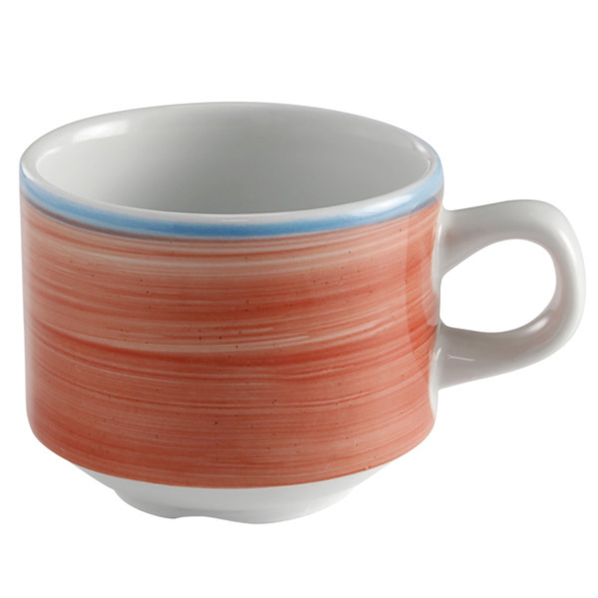 Picture of Winco PA1602904324 8.1 oz Coral Porcelain Stackable Tea Cup, 4.5 in. Dia. with Handle, Corona Calypso - 2 Dozen
