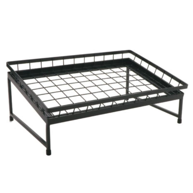 IR-737-MG-1812MG 1-Tier Angled Display Stand Set, Includes Wire Basket - Metal Grey