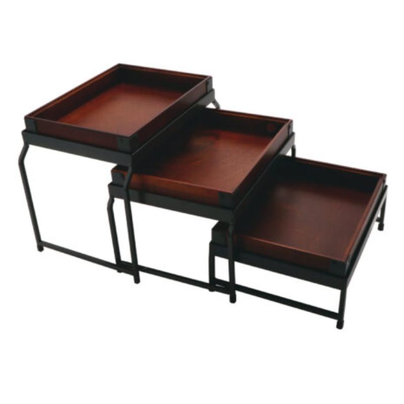 Picture of Winco IR-735-MG-1292W 3-Tier Nesting Stand Set with Walnut Wooden Boxes - Metal Grey