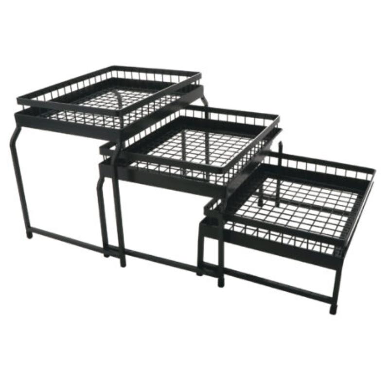 IR-735-MG-1292MG 3-Tier Nesting Stand Set with Urban Rustic Wooden - Metal Grey