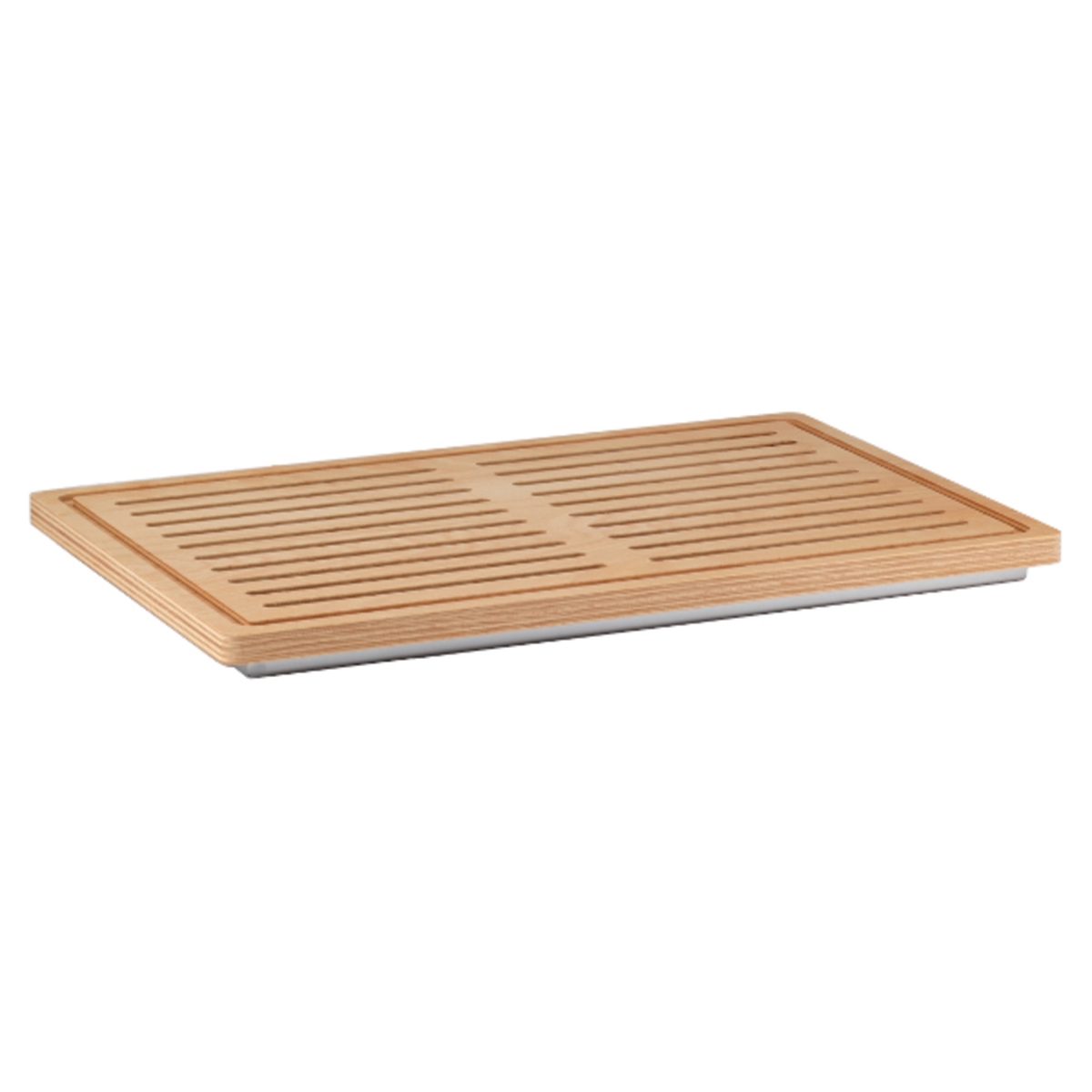 Picture of Winco 3856010 Wooden Bread Board with Stainless Steel Reservoir for Bread Crumbs. 22.8 x 14.8 in., 1.4 in. Tall - Frilich Eto000E001 Elegance - Tan