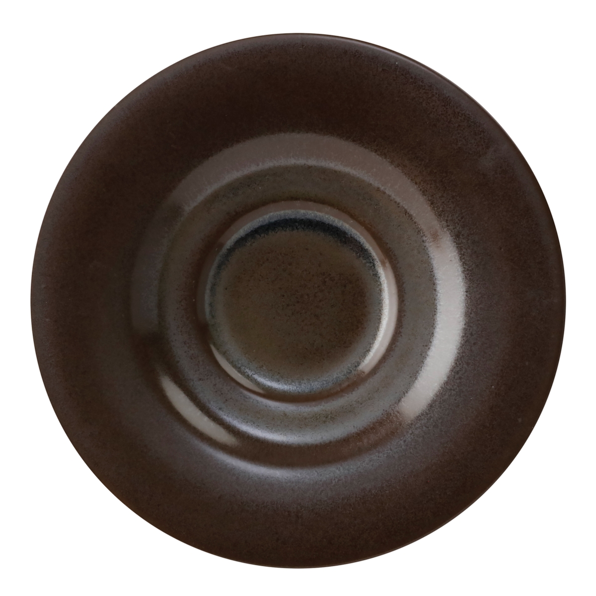 Picture of Winco PP1942900324 6.5 in. Brown Reactive Glaze Porcelain Tea & Bouillon Saucer, Corona Cosmos Mercury - 2 Dozen