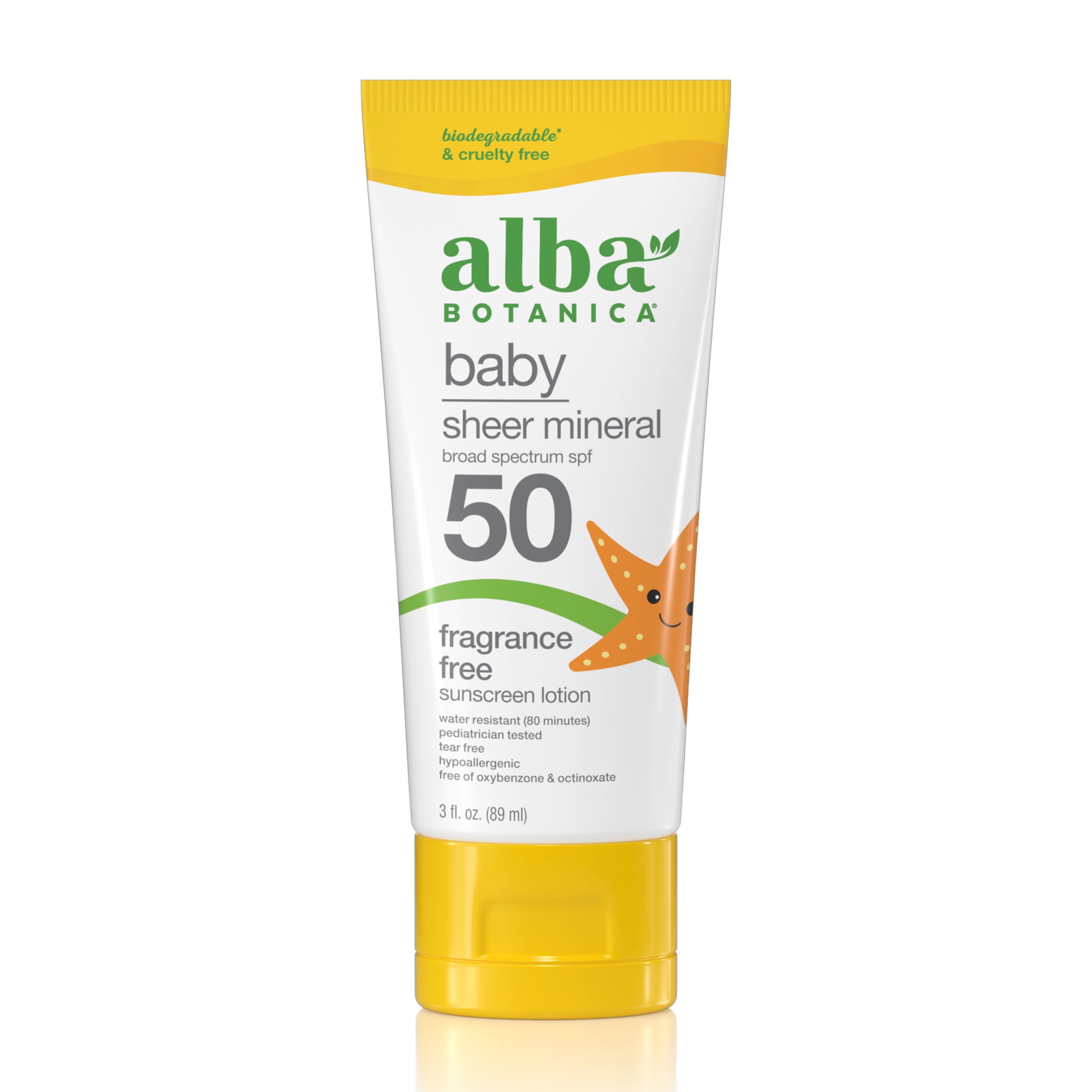 Picture of Alba Botanica 81873 3 oz Fragrance Free Broad Spectrum SPF 50 Pluus Baby Clear Mineral Sunscreen Lotion