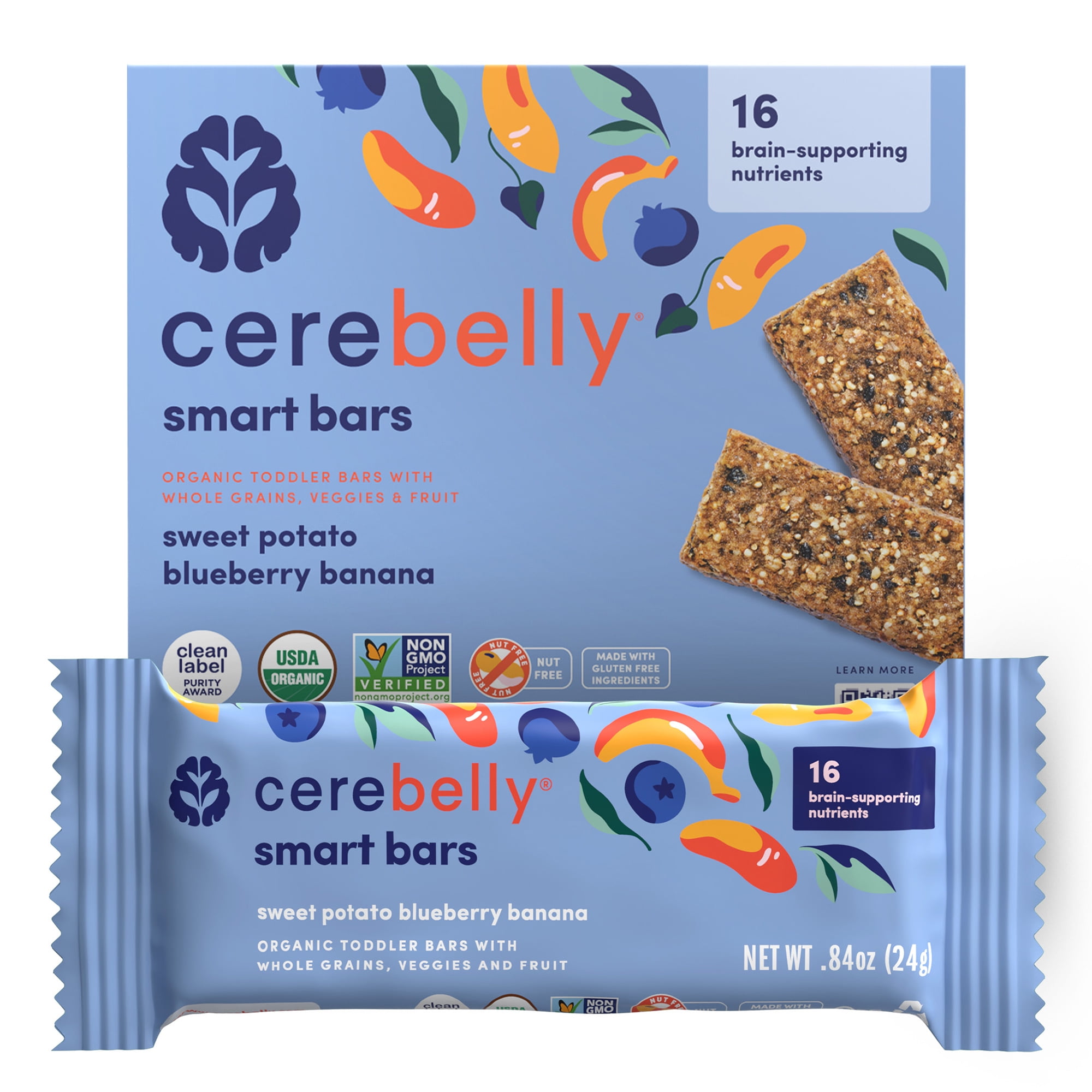 Picture of Cerebelly 43346 4.2 oz Blueberry Banana Sweet Potato Organic Whole Grain Smart Bars