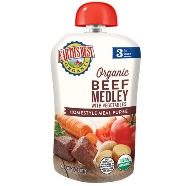 Picture of Earths Best B-25120-2PK 4.5 oz Organic Stage 3 Homestyle Beef Medley with Vegetables Puree - 6 Count - Pack of 2