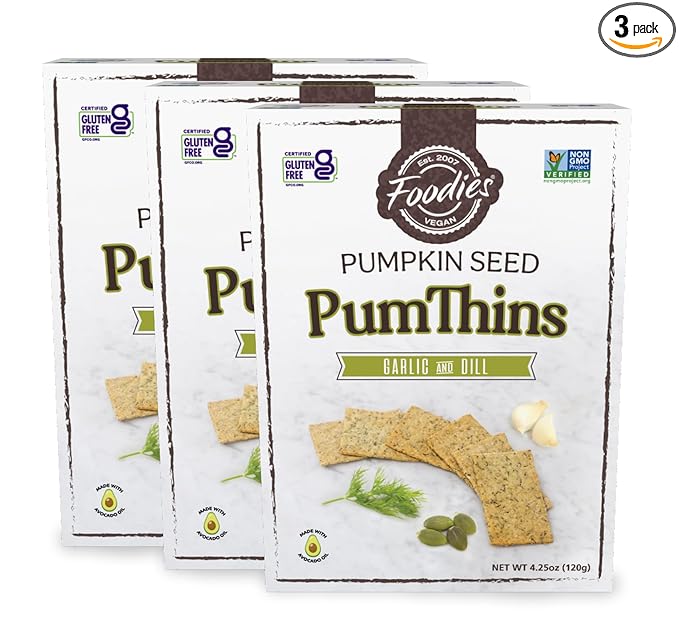 Picture of Foodies Vegan B-35653-6PK 4.25 oz PumThins Garlic & Dill Crackers - Gluten Free&#44; Made with Organic Pumpkin Seeds - Pack of 6