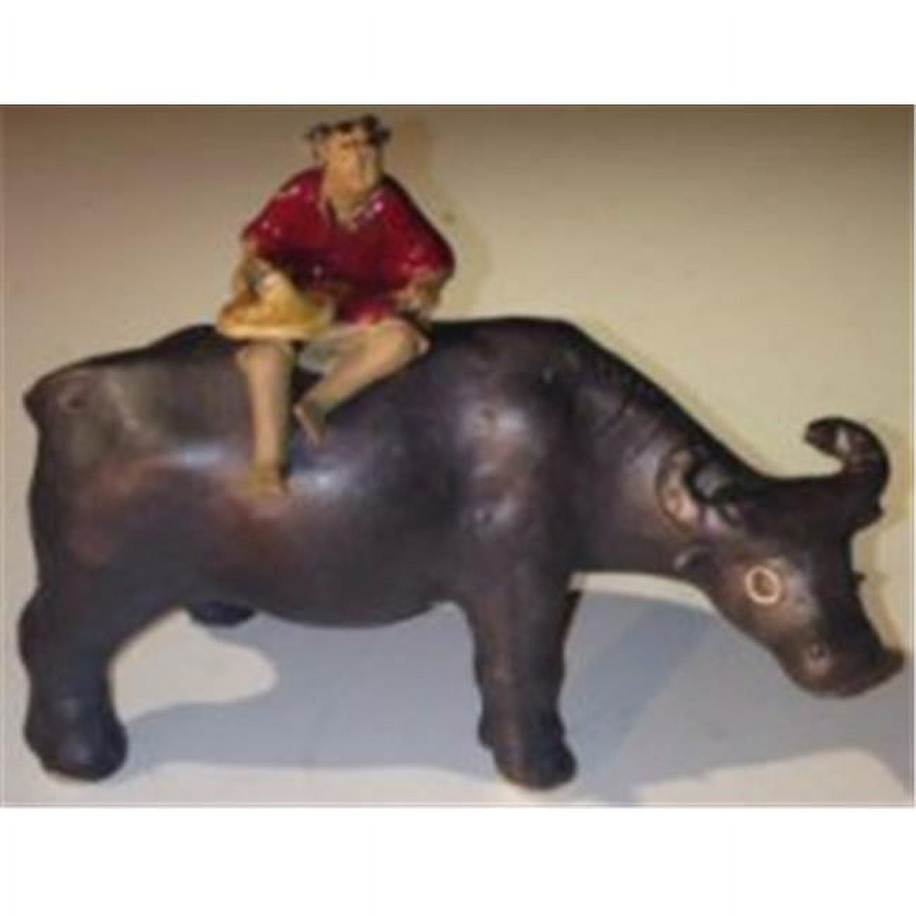 Picture of Bonsai Boy e3271 Ceramic Figurine - Boy Sitting On Standing Buffalo - Large
