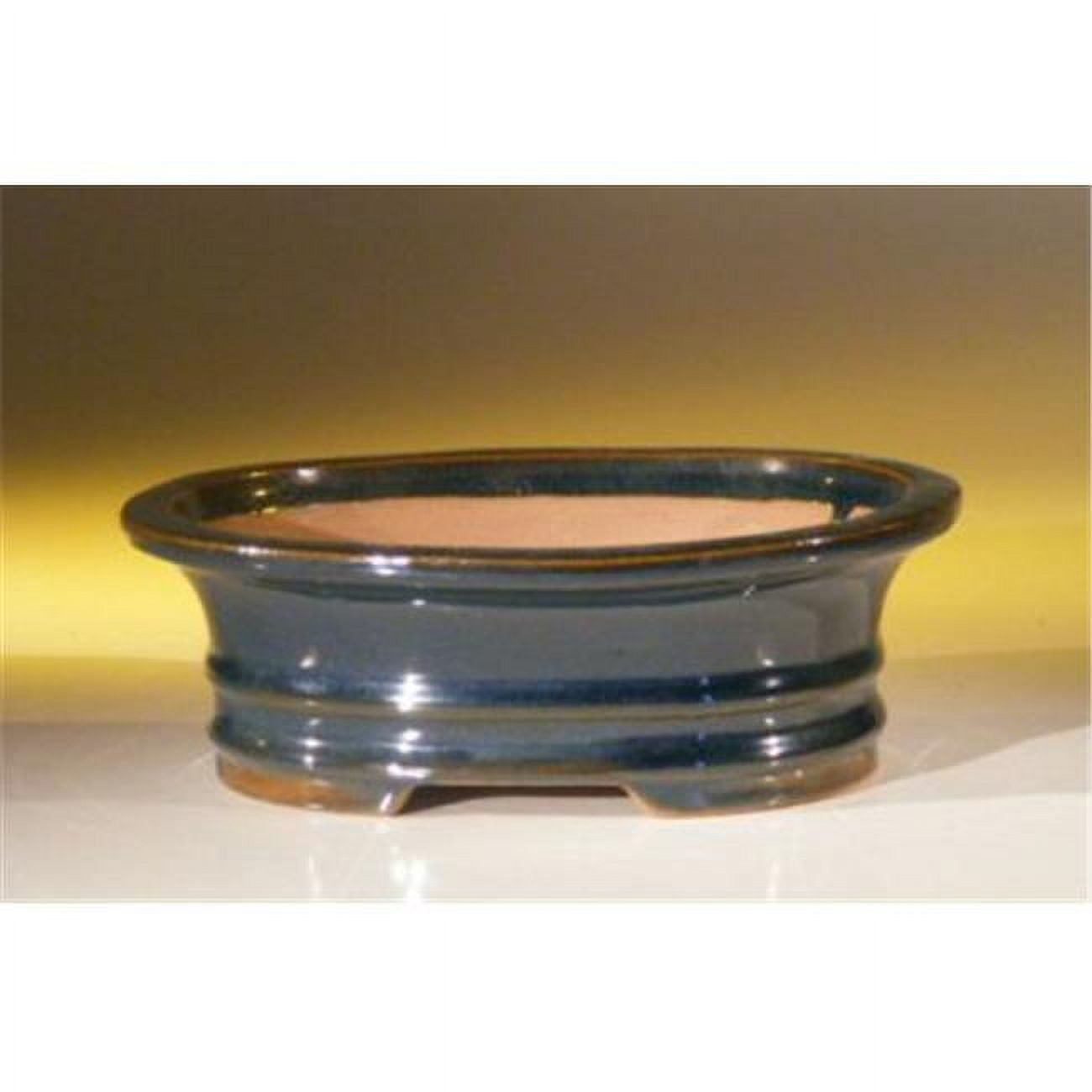 7 x 5.5 x 2.375 in. Ceramic Bonsai Pot, Blue - Oval