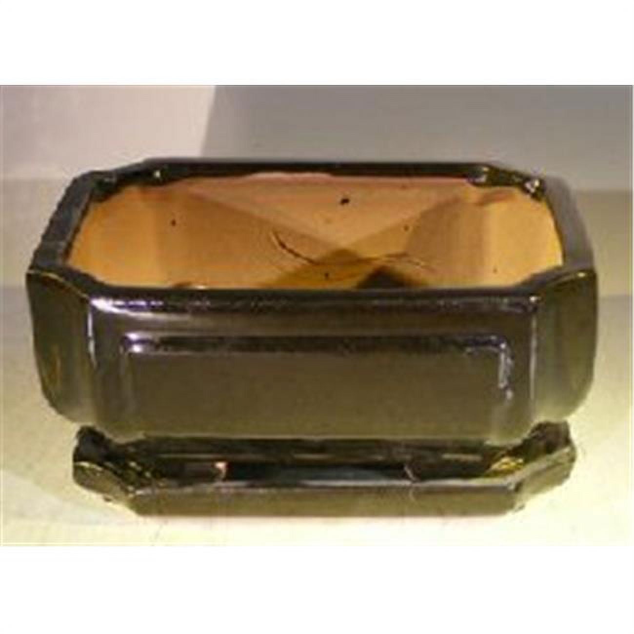 L224 8.5 x 6.75 x 4 in. Ceramic Bonsai Pot, Black - Rectangle