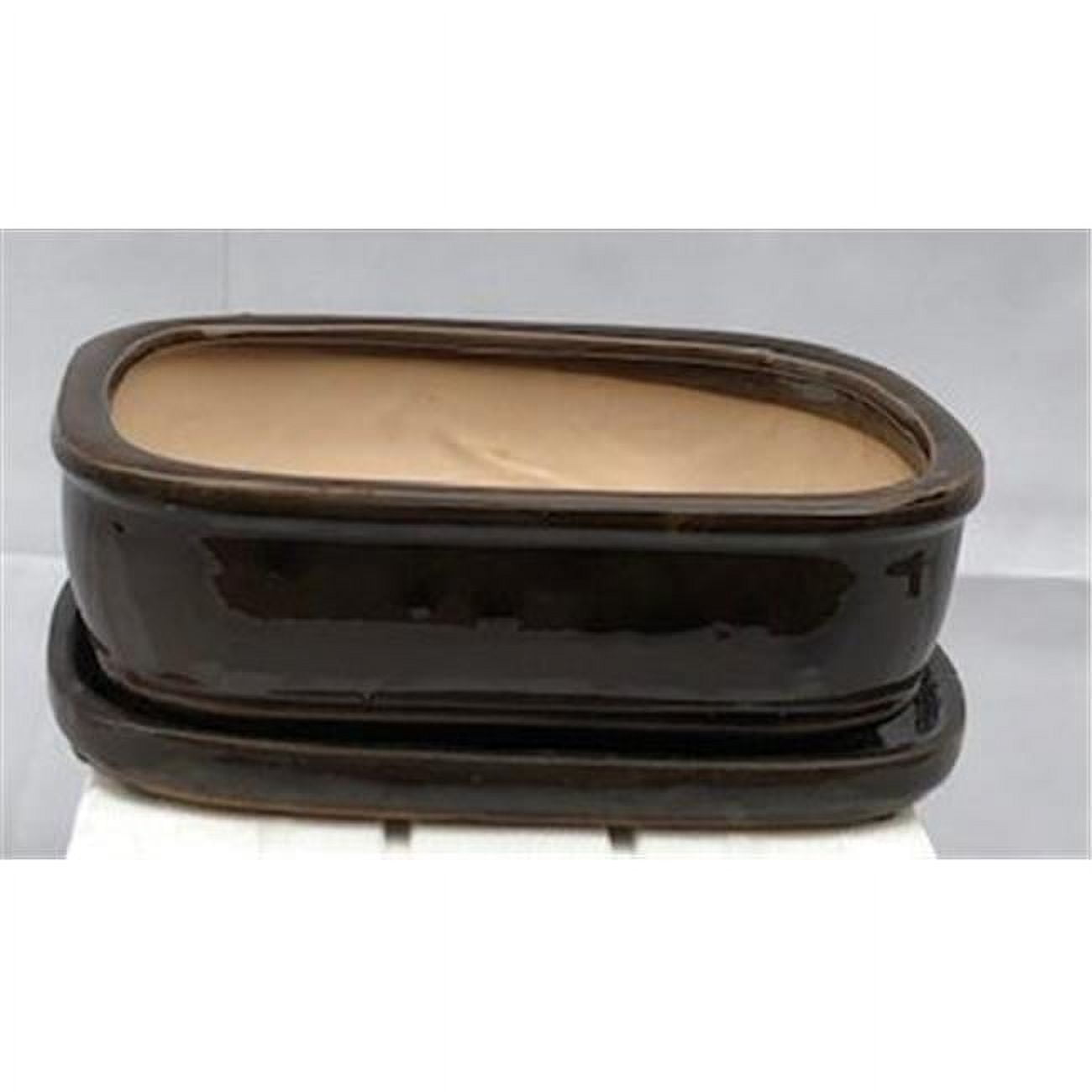 10.5 x 8.25 x 3.5 in. Ceramic Bonsai Pot, Bronze - Rectangle