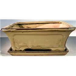 L245 Ceramic Bonsai Pot, Olive Green - Rectangle