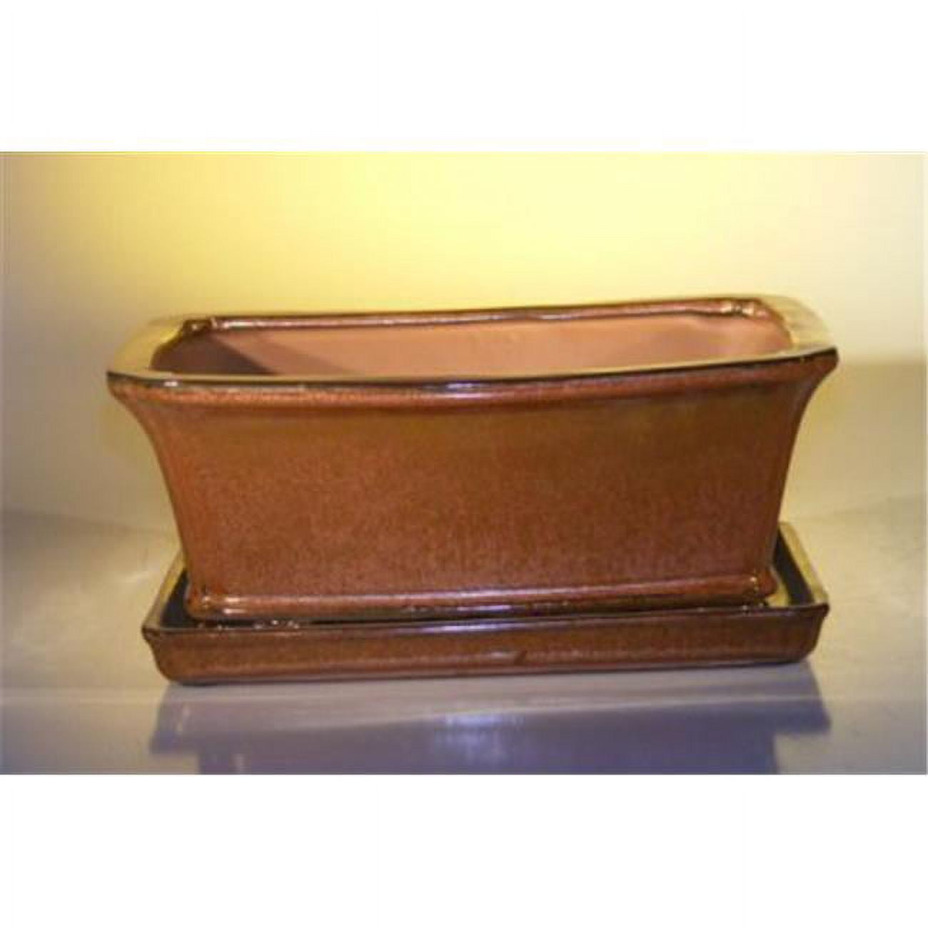 10.75 x 8.5 x 4.125 in. Ceramic Bonsai Pot, Aztec Orange - Rectangle