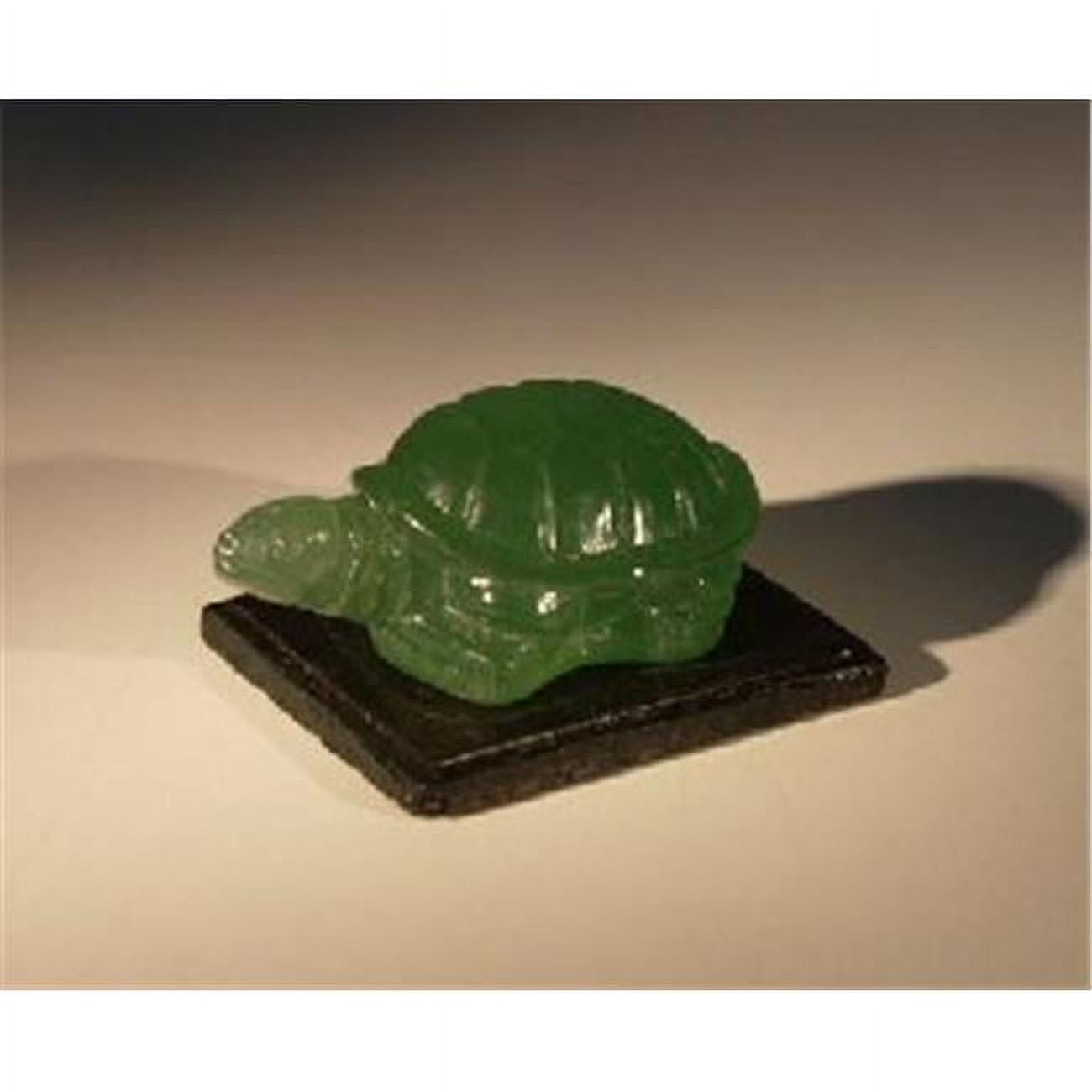 e2088 Glass Turtle Figurine with Wooden Stand, Green