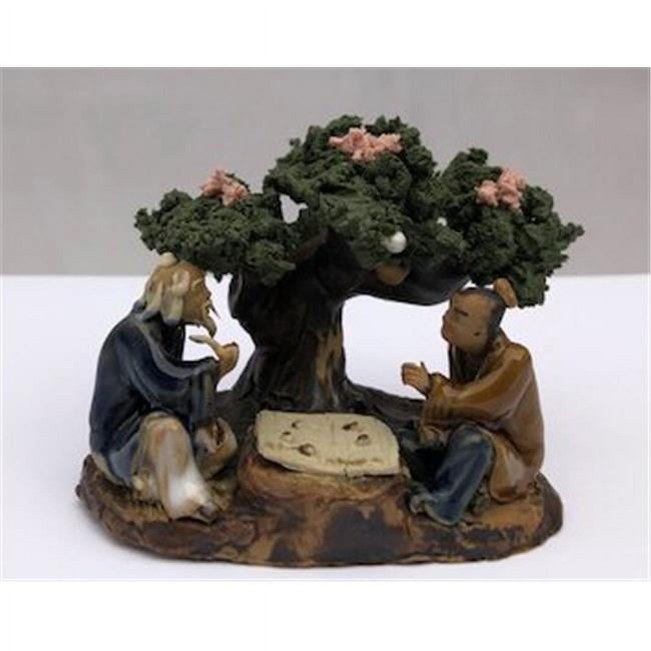 Picture of Bonsai Boy e3291 Ceramic Figurine - Two Men Playing Board Game Under A Tree