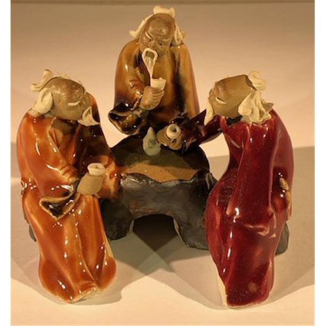 Picture of Bonsai Boy e3401 3 in. Miniature Ceramic Figurine - Three Men Sitting At A Table Drinking Tea