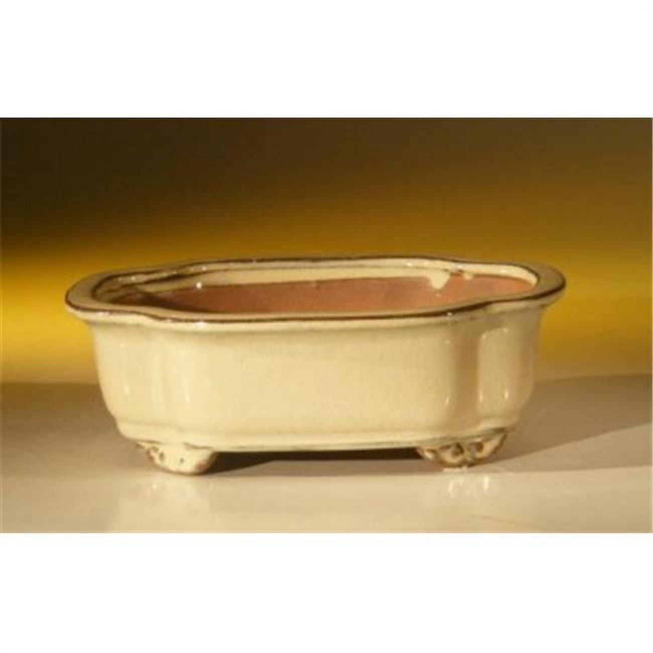 7 x 5.5 x 2.375 in. Ceramic Bonsai Pot, Beige - Oval
