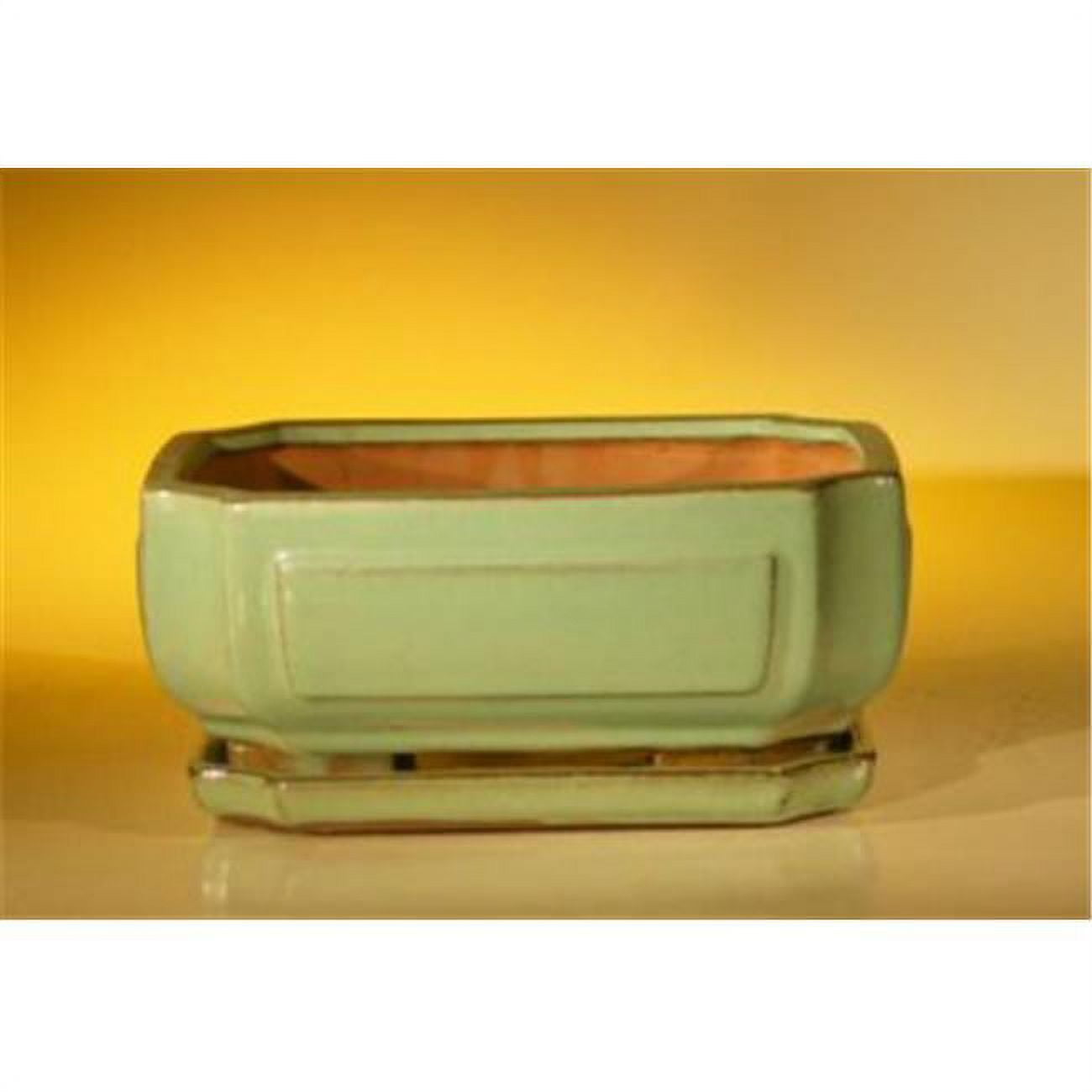 8.5 x 6.5 x 3.5 in. Ceramic Bonsai Pot, Light Green - Rectangle