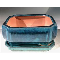 6 x 4.5 x 3 in. Ceramic Bonsai Pot, Blue & Green -Rectangle
