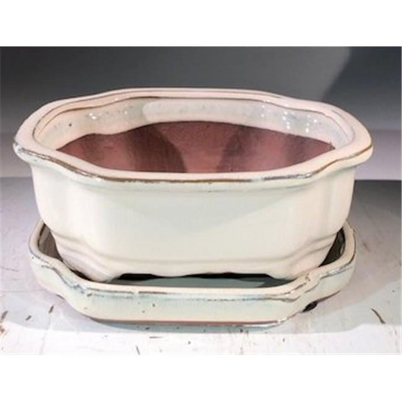7 x 5.5 x 3 in. Ceramic Bonsai Pot, Beige - Rectangle
