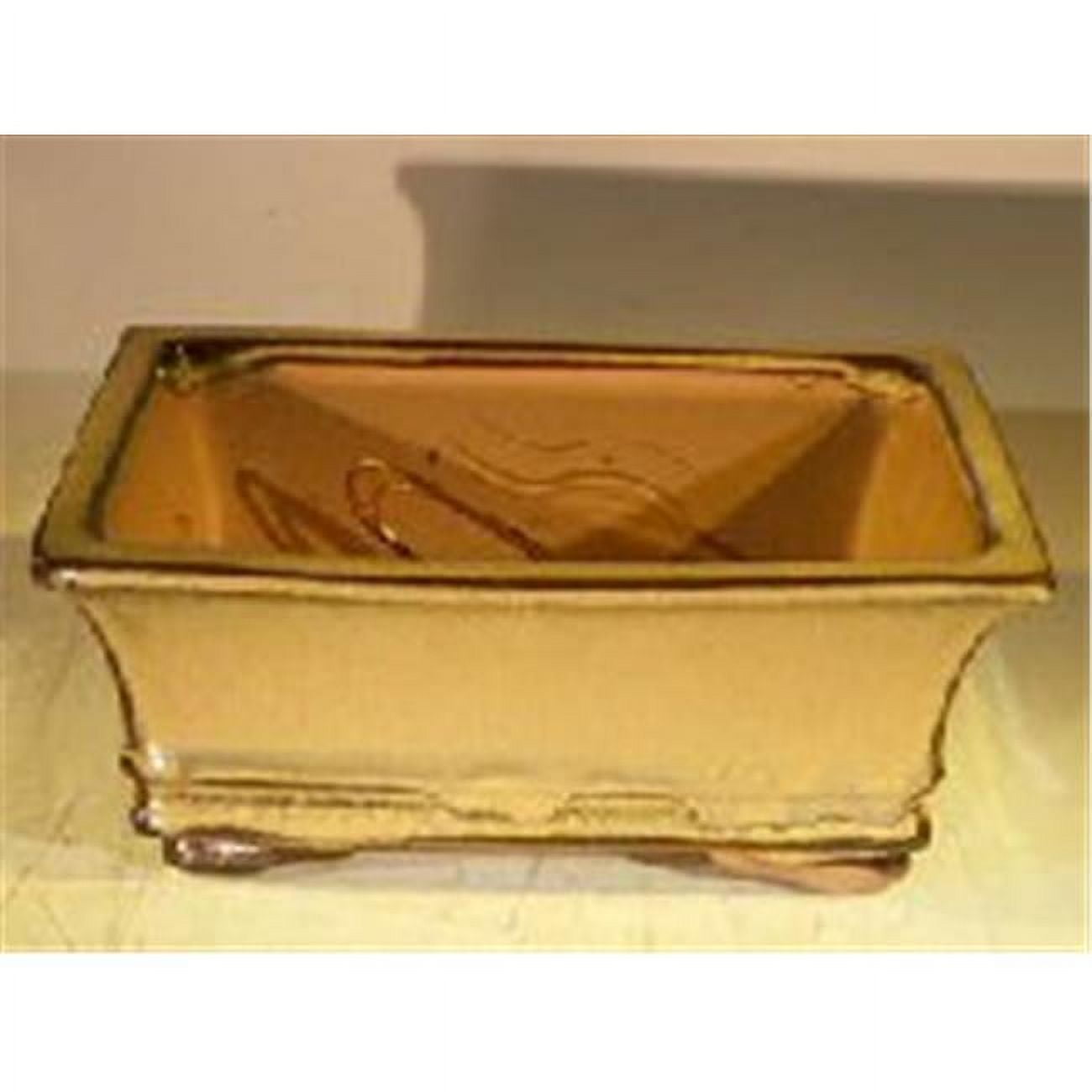 8 x 6 x 4 in. Ceramic Bonsai Pot, Olive Green - Rectangle