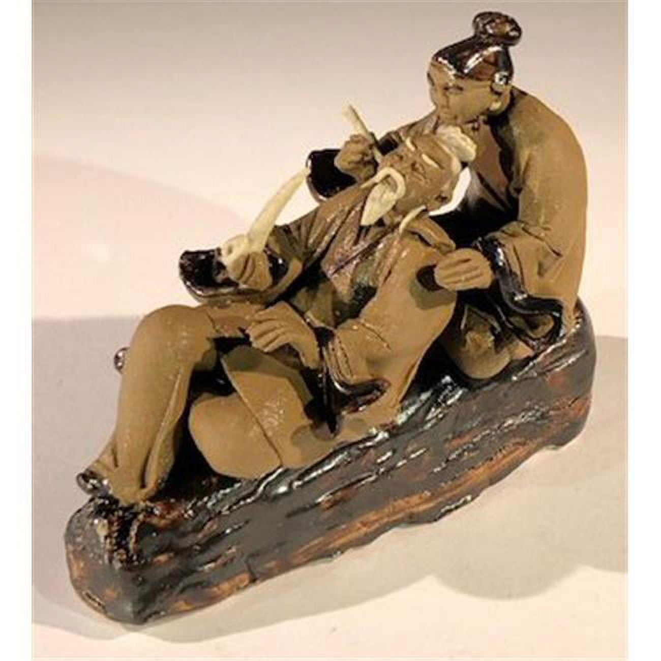 2.5 in. Miniature Ceramic Figurine - Mud Man & Women On Log Smoking A Pipe