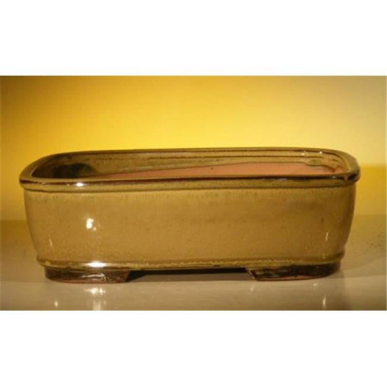 12 x 9.5 x 3.375 in. Ceramic Bonsai Pot, Olive Green - Rectangle