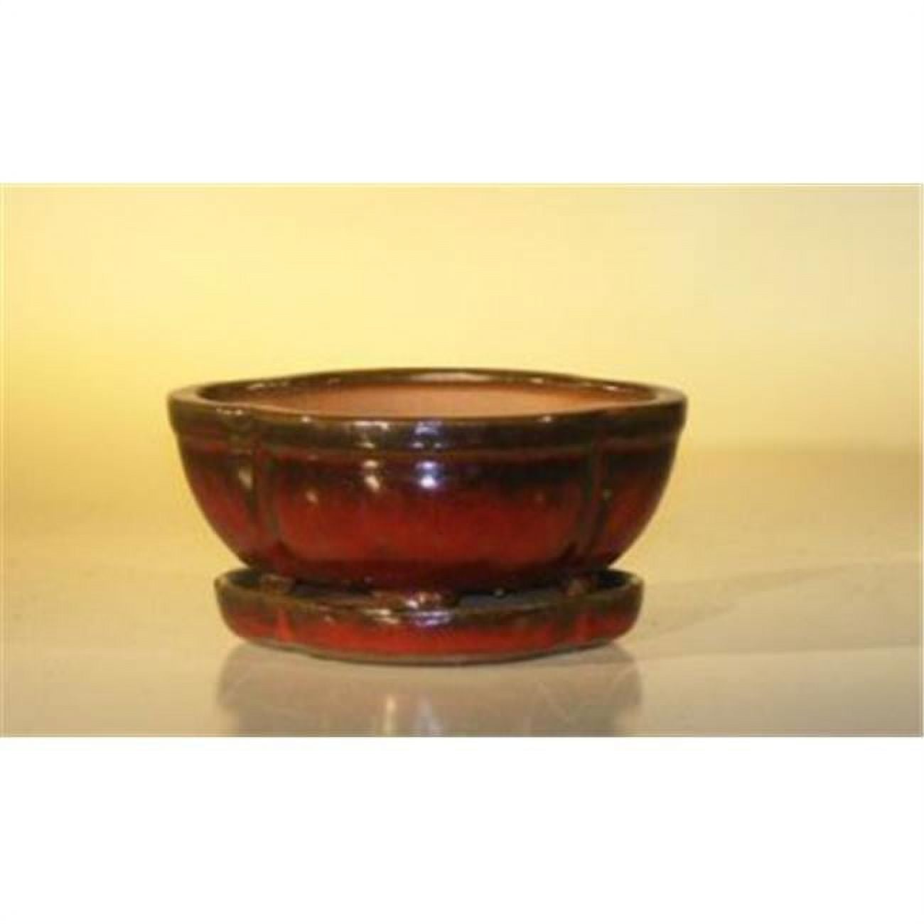 6.37 x 4.75 x 2.625 in. Ceramic Bonsai Pot, Parisian Red - Oval