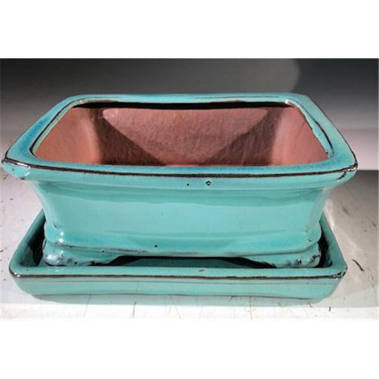 7 x 5.5 x 3 in. Ceramic Bonsai Pot, Light Blue - Rectangle