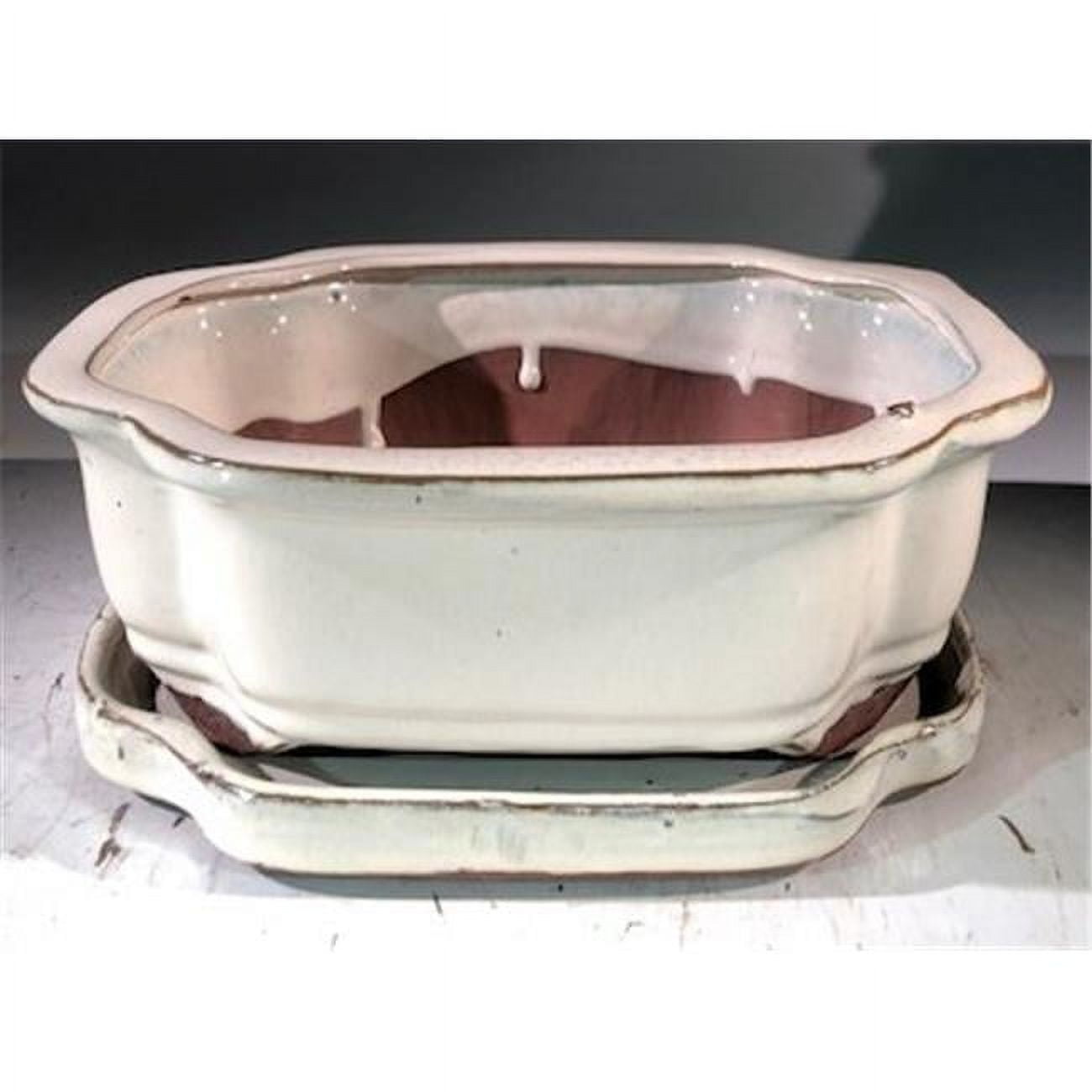 8 x 6 x 3 in. Ceramic Bonsai Pot, Beige - Rectangle