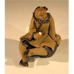 Picture of Bonsai Boy e3404 2.5 in. Ceramic Figurine -Mud Man Sitting with Cup