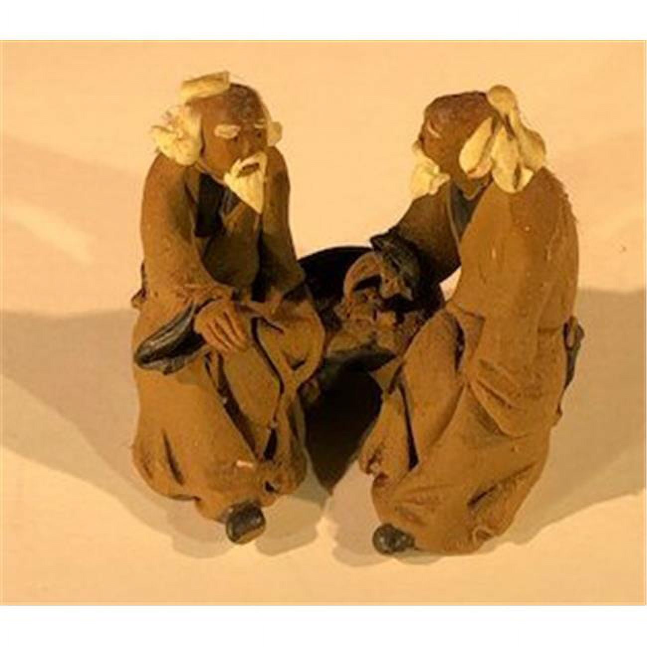 Picture of Bonsai Boy e3409 2 in. Miniature Ceramic Figurine - Two Men Sitting On Bench